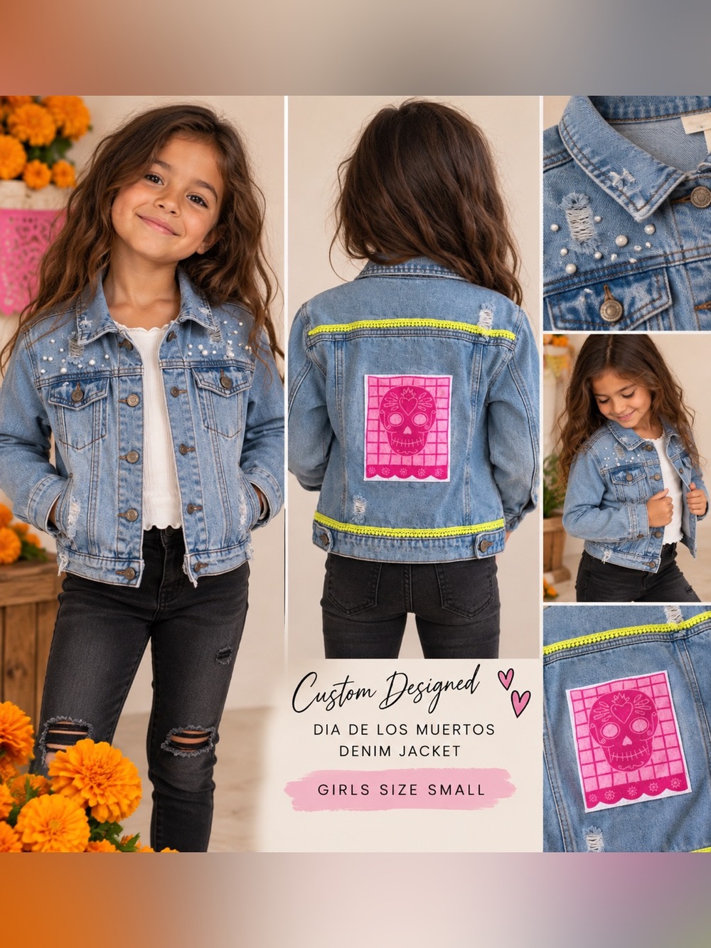 Custom designed dia de Los muertos denim jacket